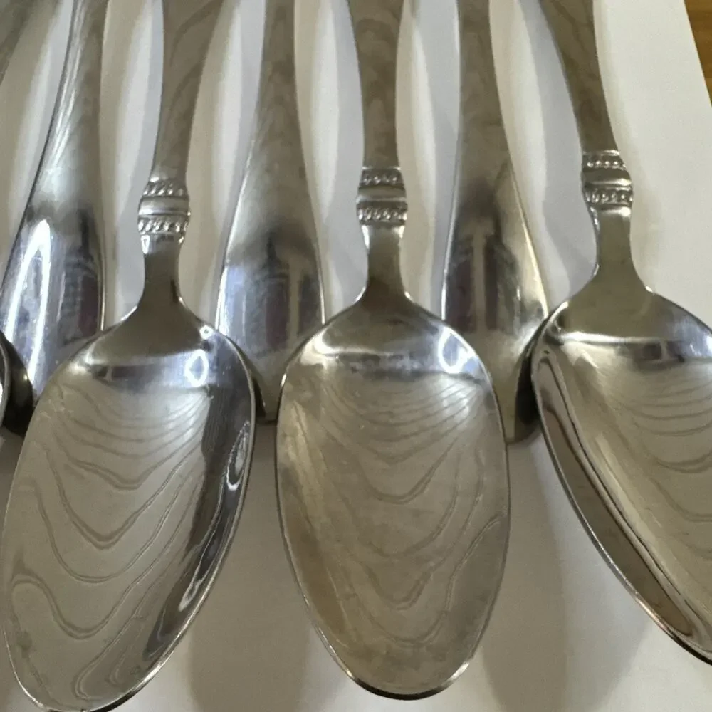 8 Oneida Stainless Avondale Soup TableSpoonsFlatware Rope Bands